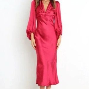Red Satin Midi Dress
